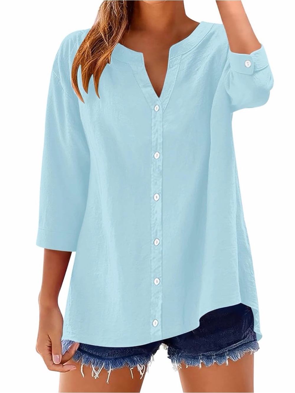 Light Blue Women's Button-Front Tunic Top